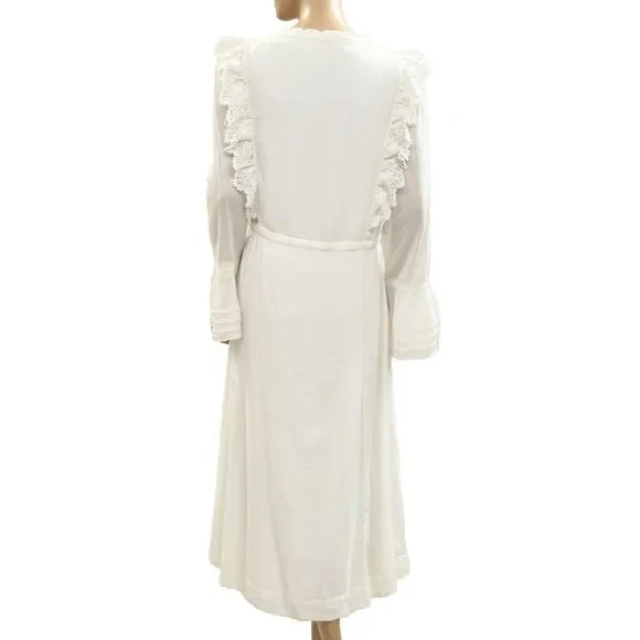 Free People Making Memories Midi Dress Buttondown Ruffle Crochet Lace S 284953 - Picture 7 of 10